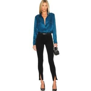 L’Agence Jyothi Slim Split Front High Rise Velvet Jeans Noir Black 26